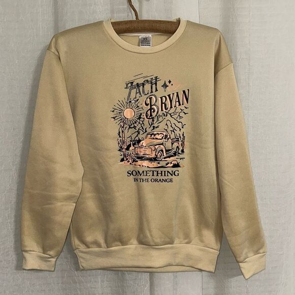 Zach Bryan XS Nude Black Orange Graphic Fleece Interior Crew Pullover Sweatshirt - Picture 1 of 11